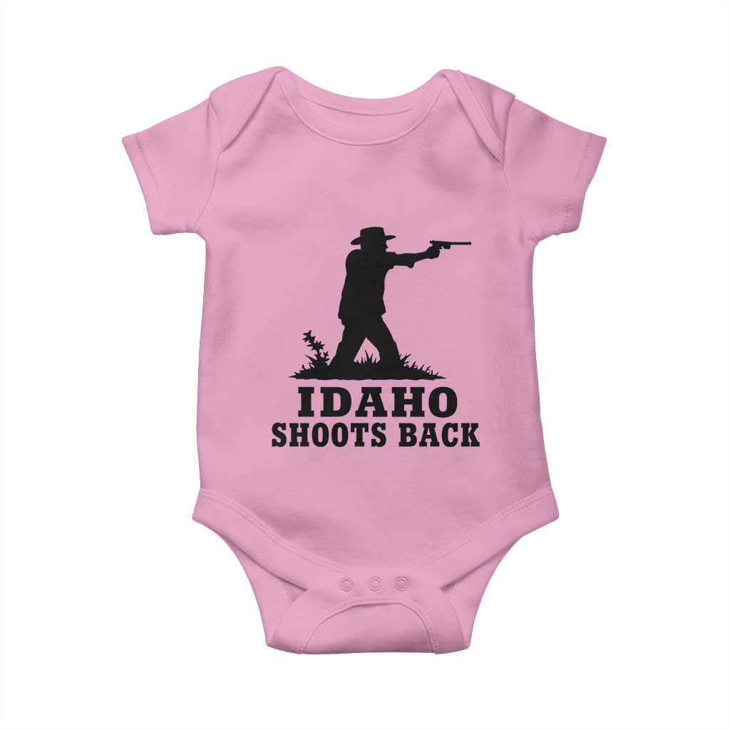Idaho Shoots Back Minimalist Gunslinger Silhouette State Pride Graphic Baby Onesie