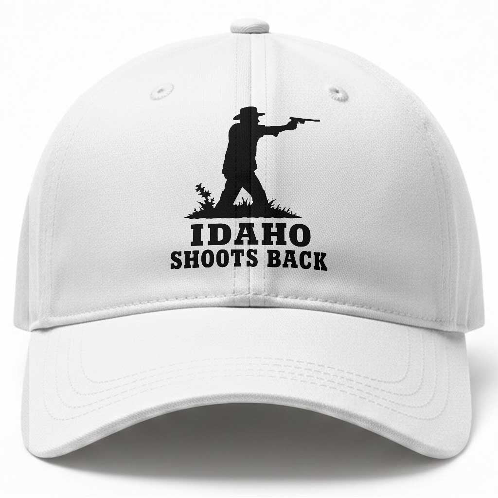 Idaho Shoots Back Minimalist Gunslinger Silhouette State Pride Graphic Baseball Cap