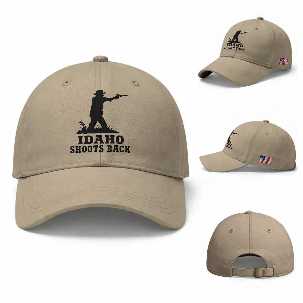 Idaho Shoots Back Minimalist Gunslinger Silhouette State Pride Graphic Baseball Cap