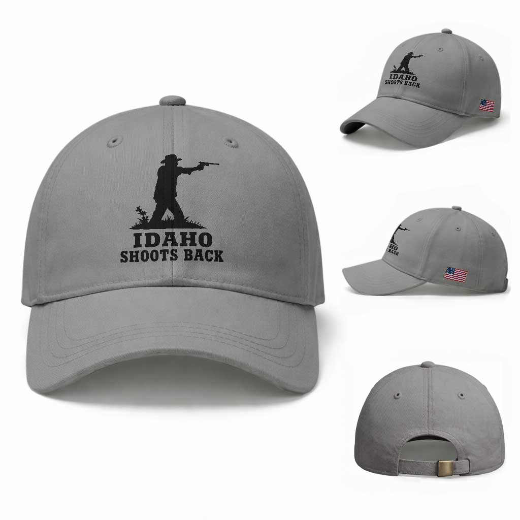 Idaho Shoots Back Minimalist Gunslinger Silhouette State Pride Graphic Baseball Cap