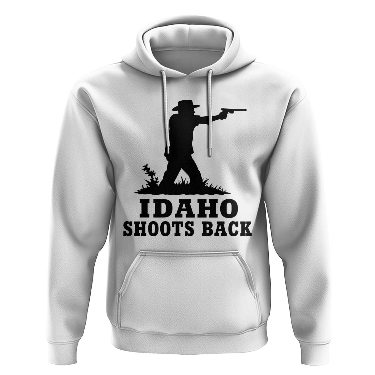Idaho Shoots Back Minimalist Gunslinger Silhouette State Pride Graphic Hoodie