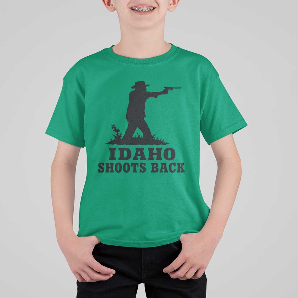 Idaho Shoots Back Minimalist Gunslinger Silhouette State Pride Graphic T Shirt For Kid