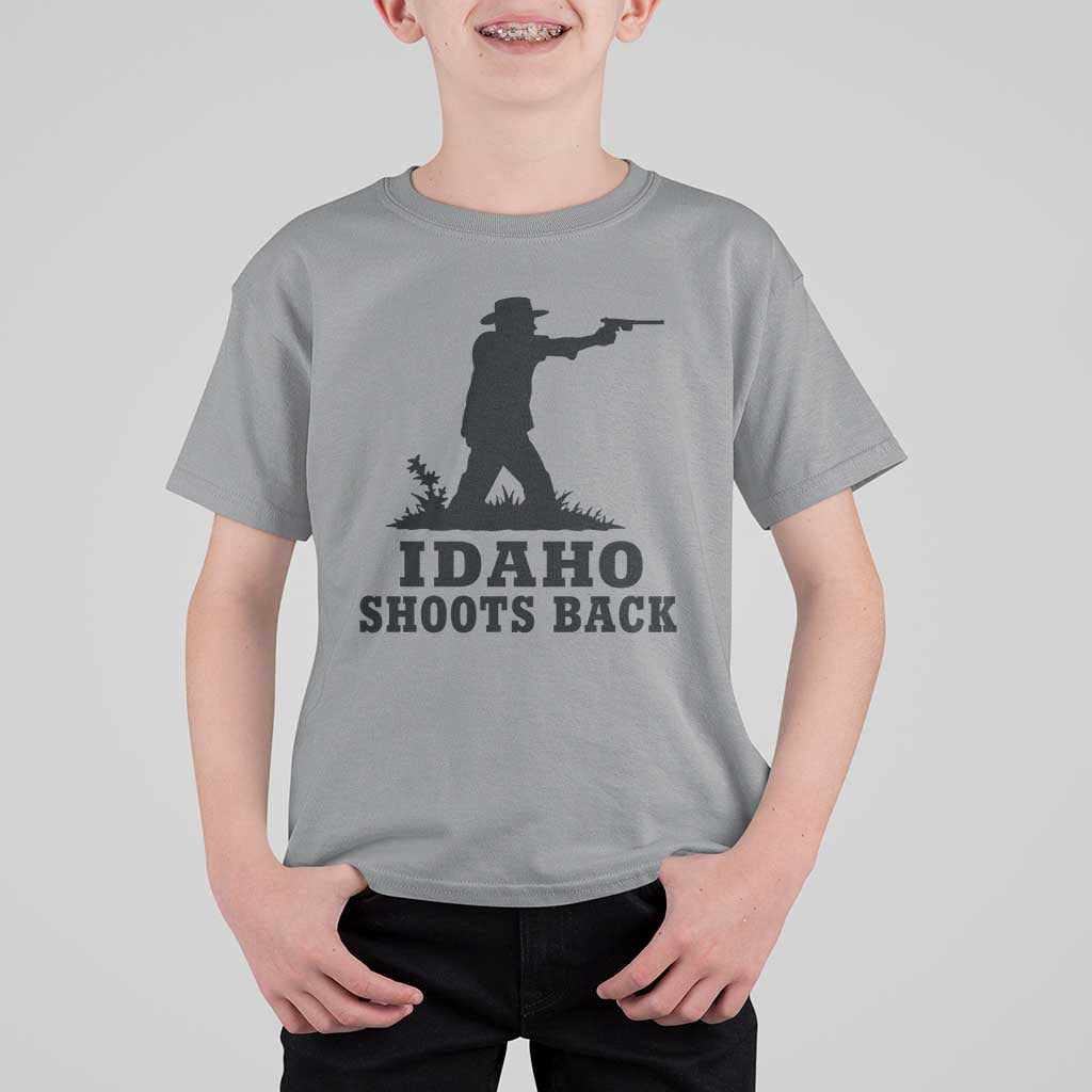 Idaho Shoots Back Minimalist Gunslinger Silhouette State Pride Graphic T Shirt For Kid