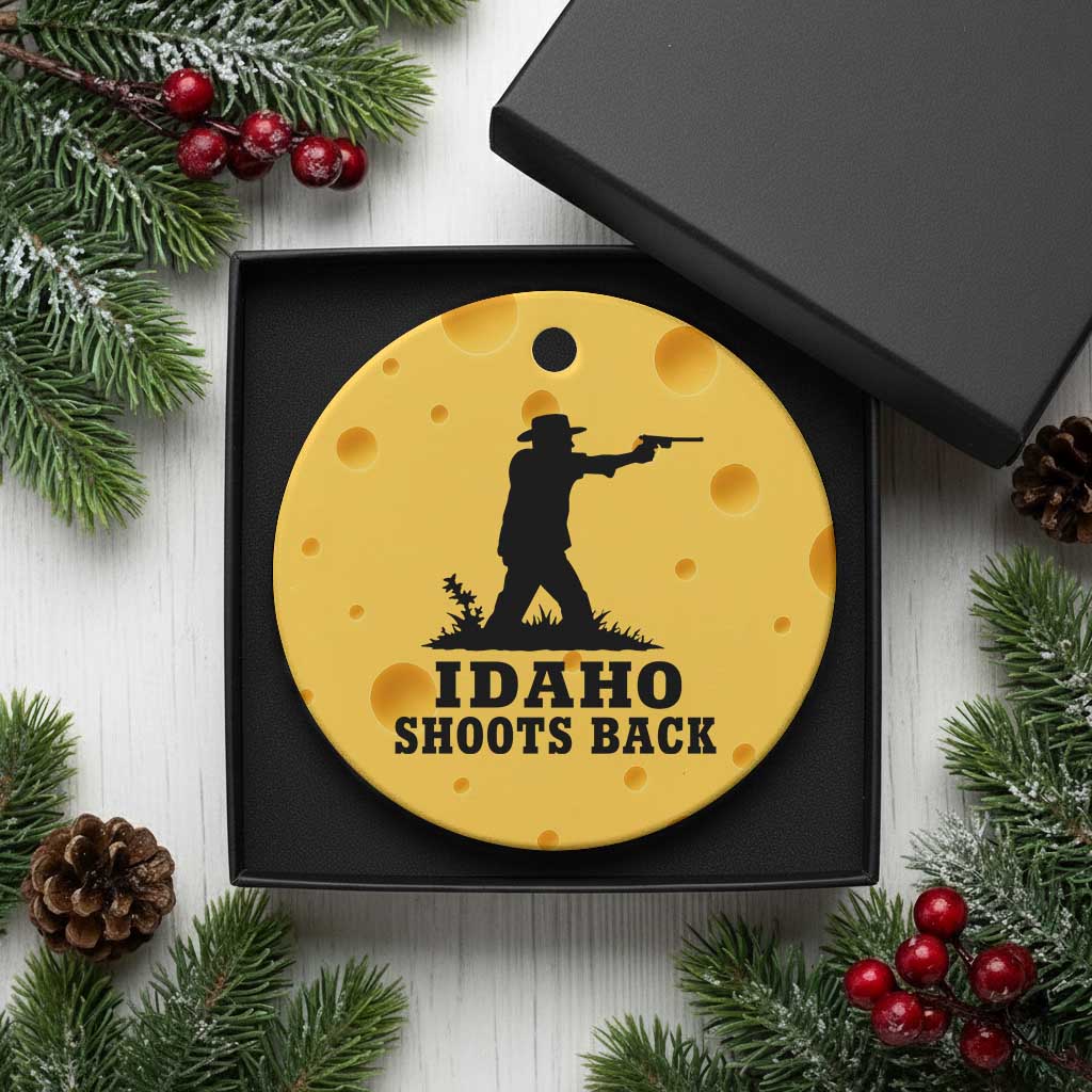 Idaho Shoots Back Minimalist Gunslinger Silhouette State Pride Graphic Ceramic Ornament
