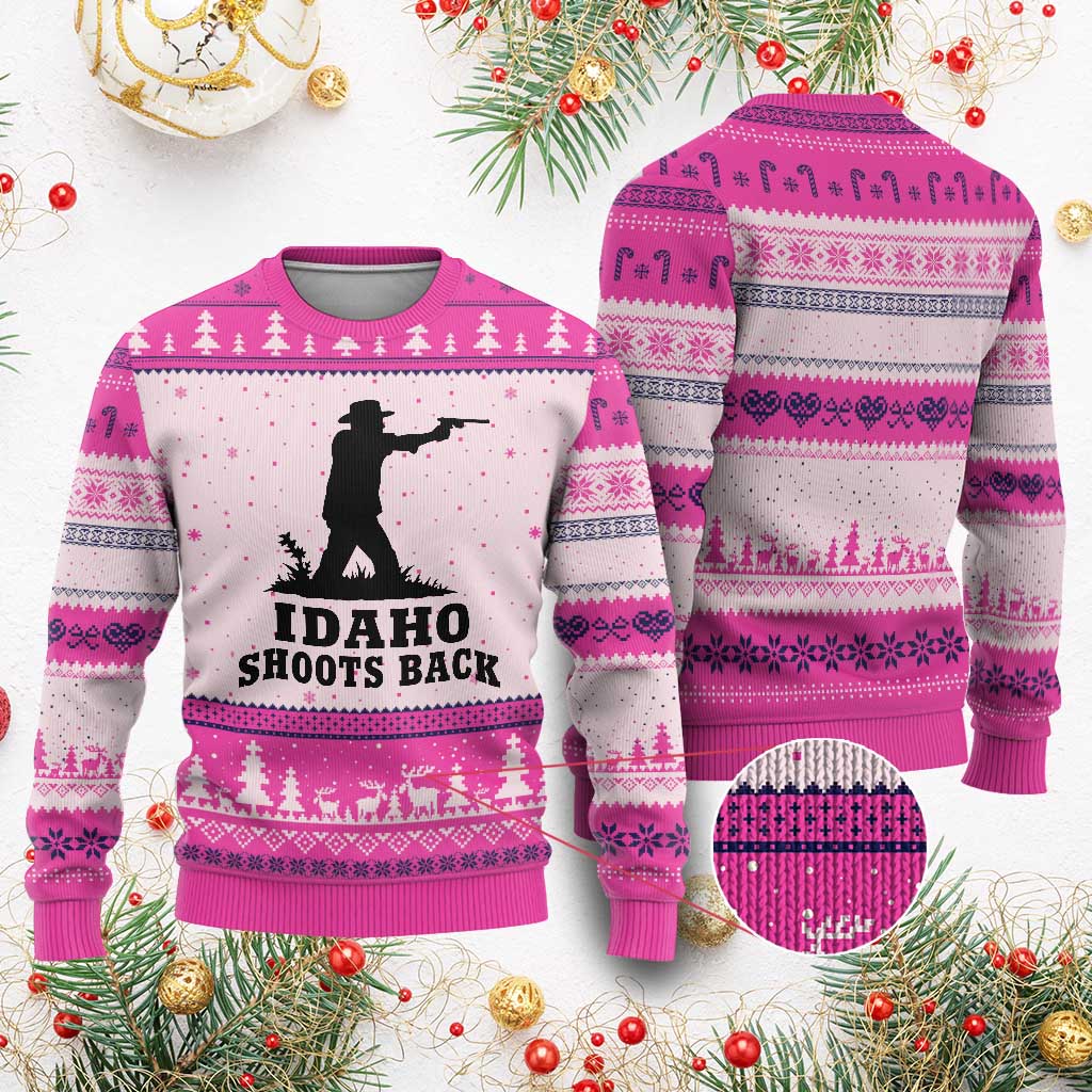Idaho Shoots Back Minimalist Gunslinger Silhouette State Pride Graphic Ugly Christmas Sweater