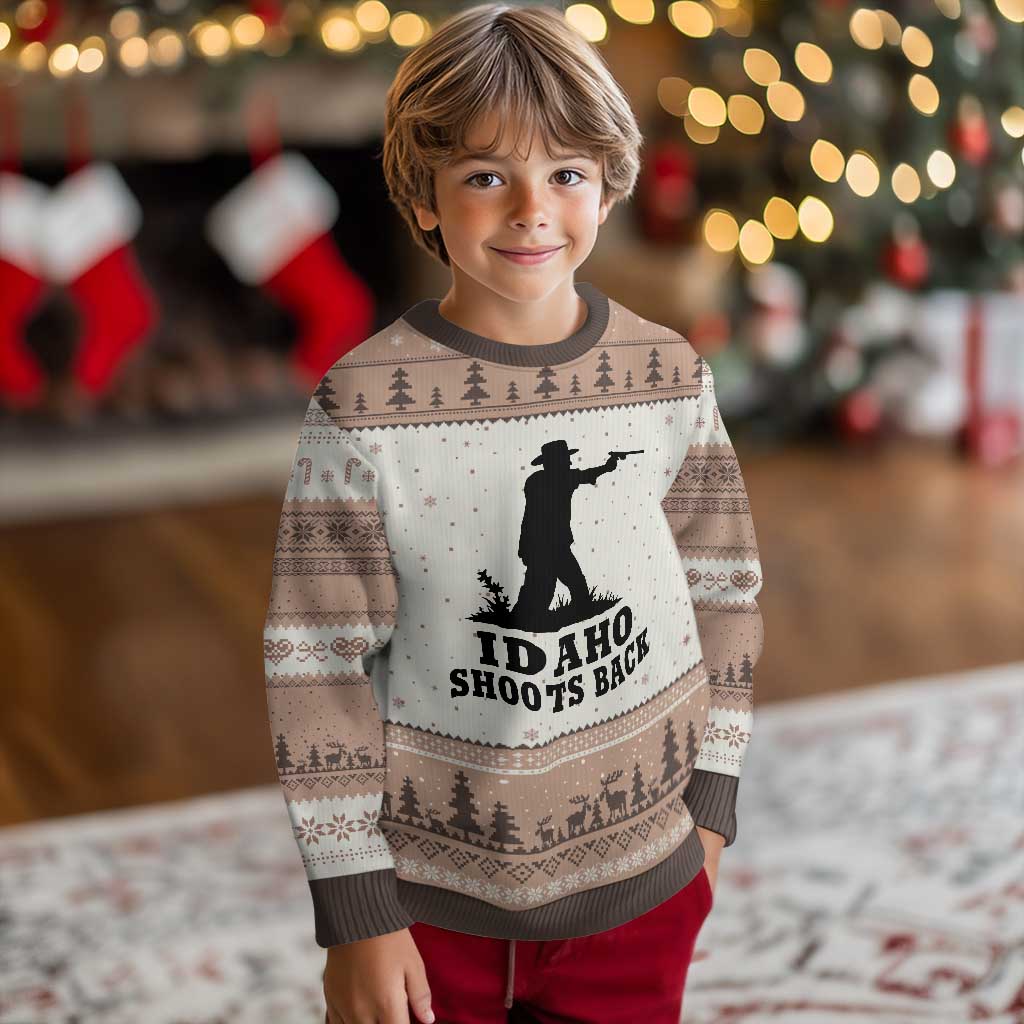 Idaho Shoots Back Minimalist Gunslinger Silhouette State Pride Graphic Ugly Christmas Sweater