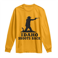 Idaho Shoots Back Minimalist Gunslinger Silhouette State Pride Graphic Long Sleeve Shirt
