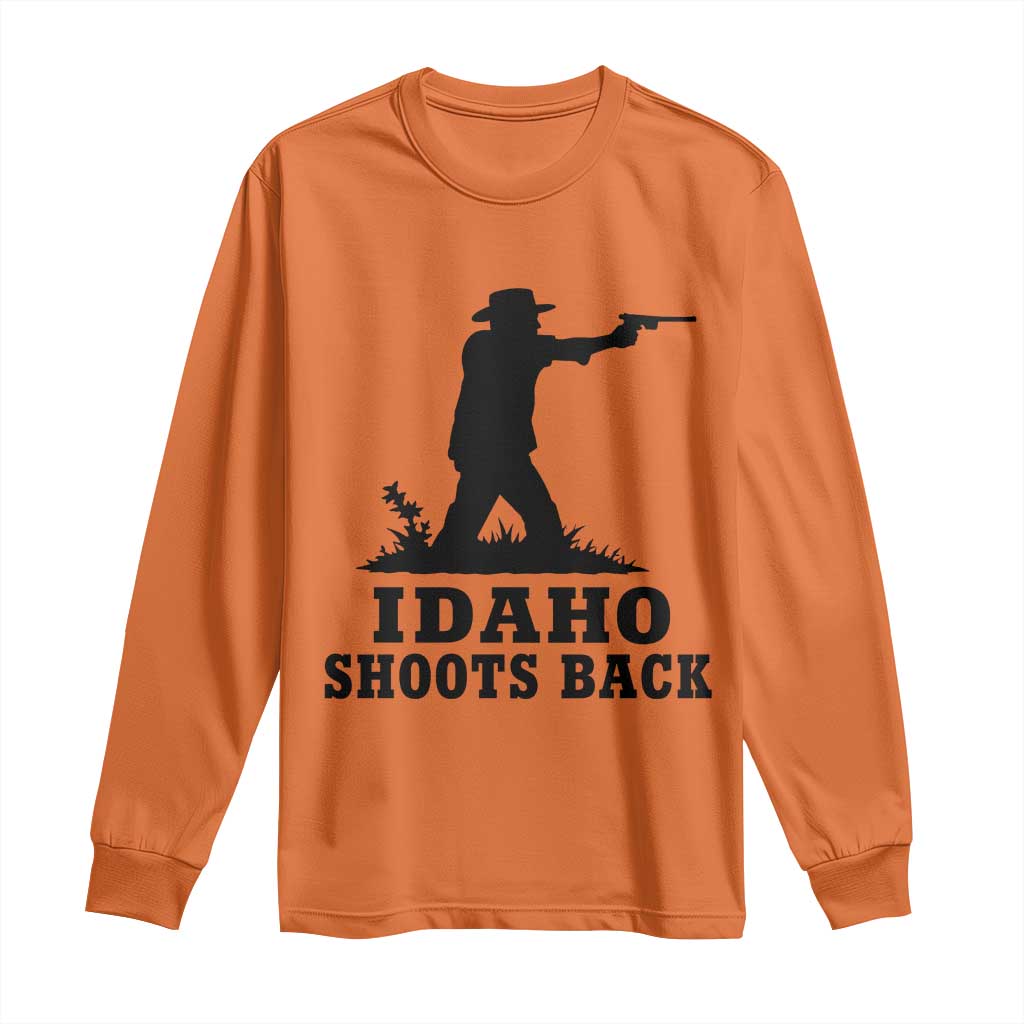 Idaho Shoots Back Minimalist Gunslinger Silhouette State Pride Graphic Long Sleeve Shirt