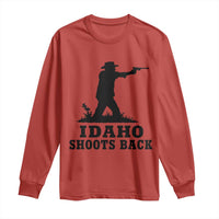 Idaho Shoots Back Minimalist Gunslinger Silhouette State Pride Graphic Long Sleeve Shirt