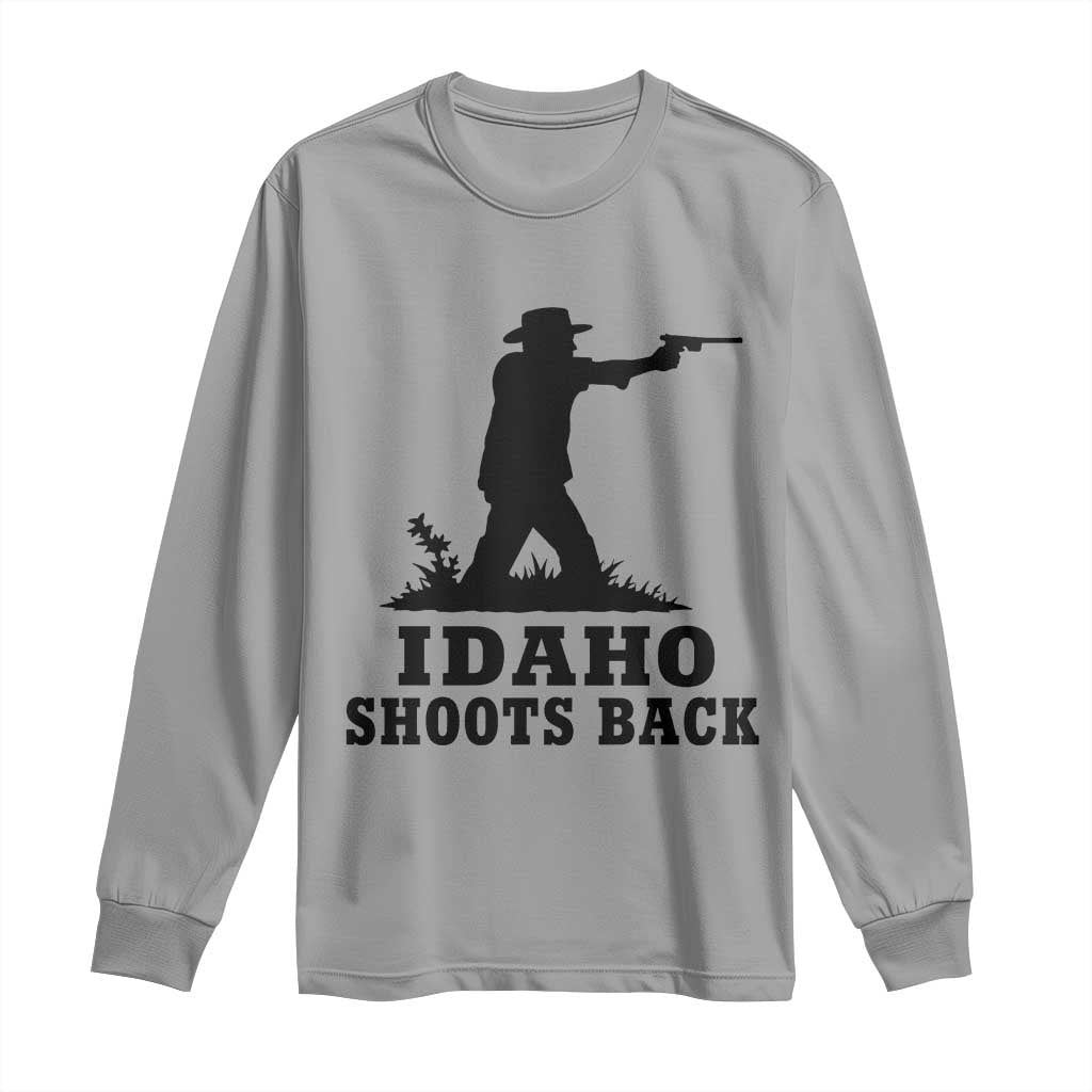 Idaho Shoots Back Minimalist Gunslinger Silhouette State Pride Graphic Long Sleeve Shirt