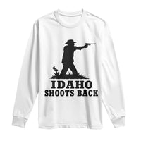 Idaho Shoots Back Minimalist Gunslinger Silhouette State Pride Graphic Long Sleeve Shirt