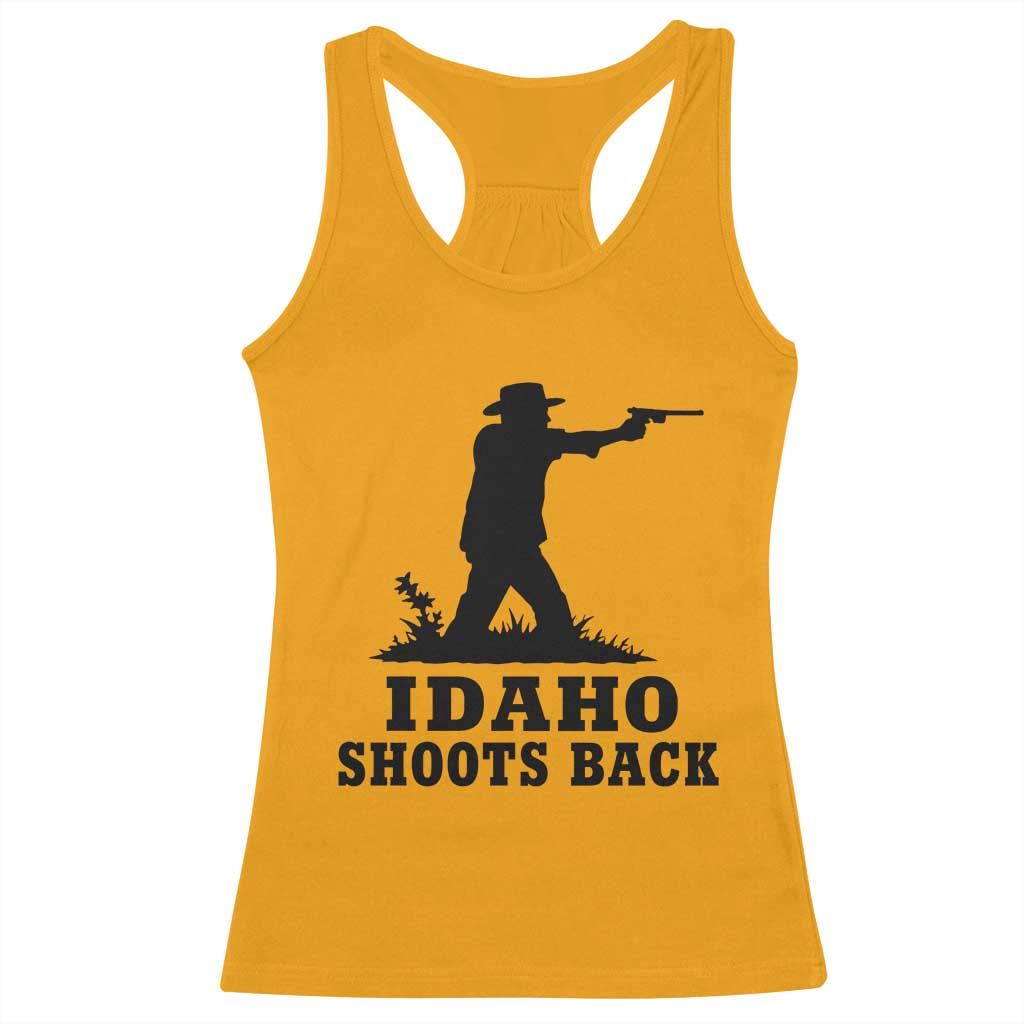Idaho Shoots Back Minimalist Gunslinger Silhouette State Pride Graphic Racerback Tank Top