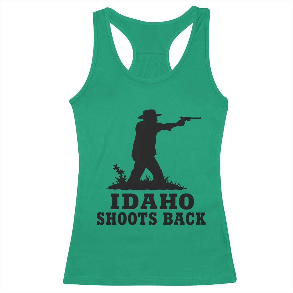 Idaho Shoots Back Minimalist Gunslinger Silhouette State Pride Graphic Racerback Tank Top