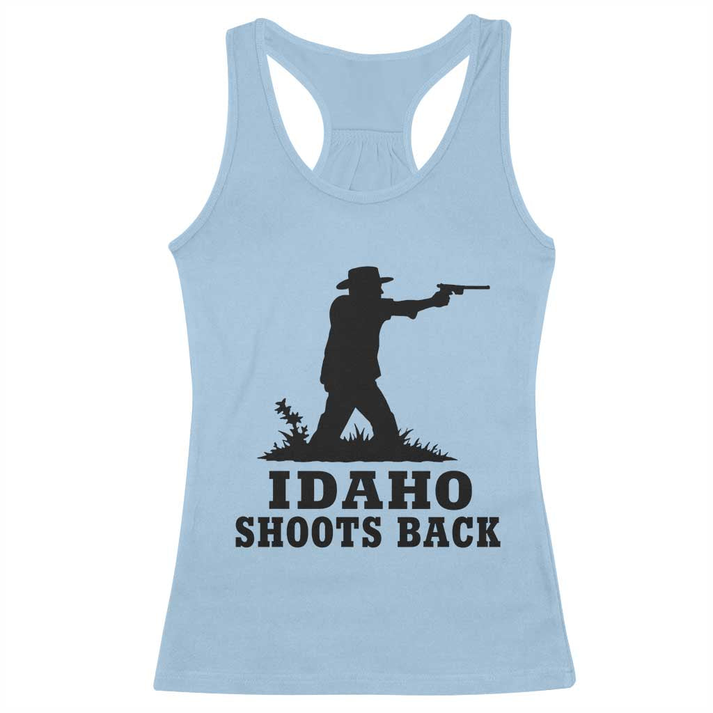 Idaho Shoots Back Minimalist Gunslinger Silhouette State Pride Graphic Racerback Tank Top