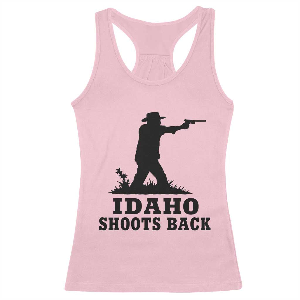 Idaho Shoots Back Minimalist Gunslinger Silhouette State Pride Graphic Racerback Tank Top