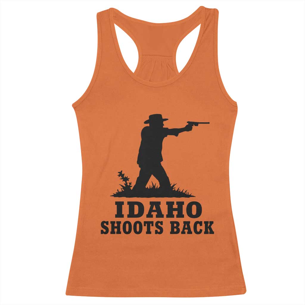 Idaho Shoots Back Minimalist Gunslinger Silhouette State Pride Graphic Racerback Tank Top