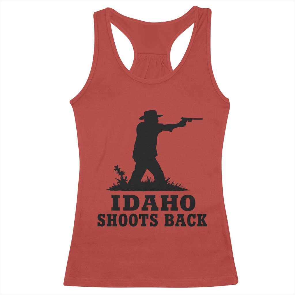 Idaho Shoots Back Minimalist Gunslinger Silhouette State Pride Graphic Racerback Tank Top