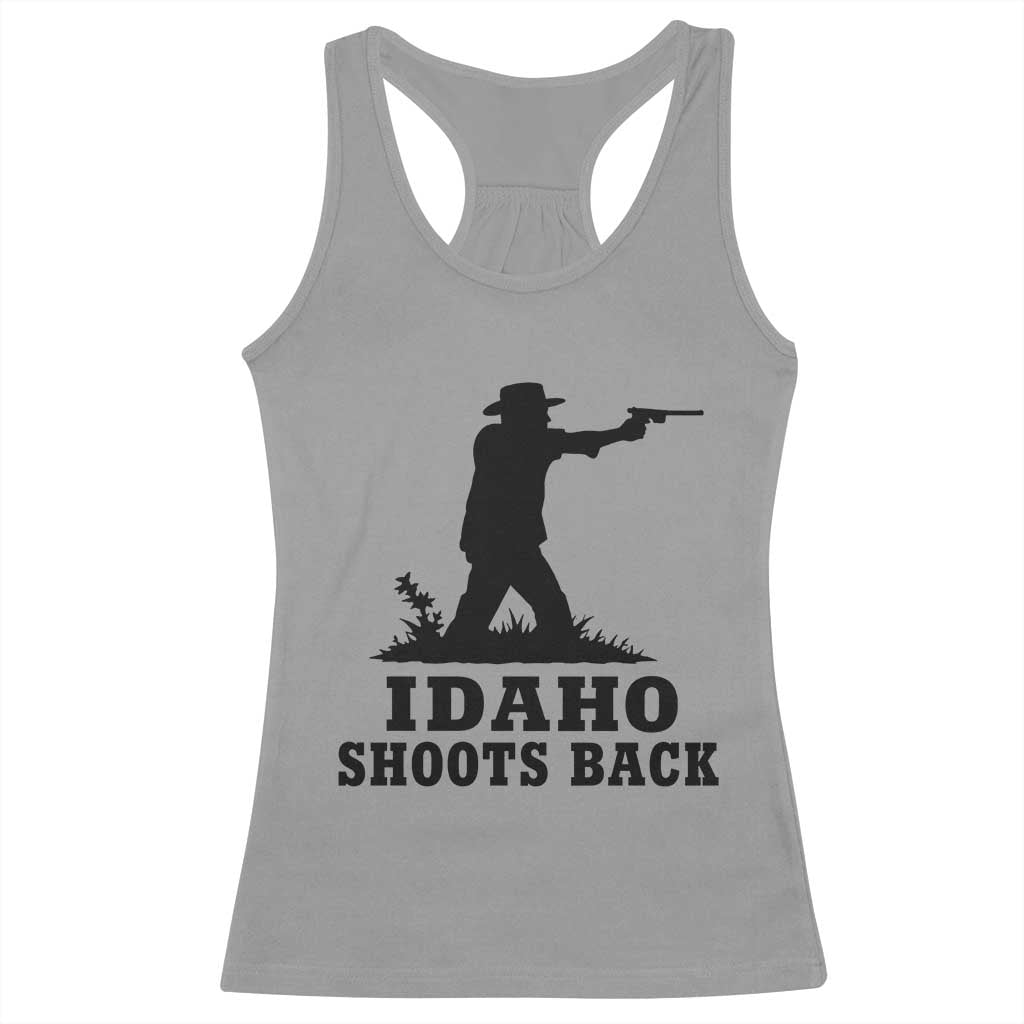 Idaho Shoots Back Minimalist Gunslinger Silhouette State Pride Graphic Racerback Tank Top