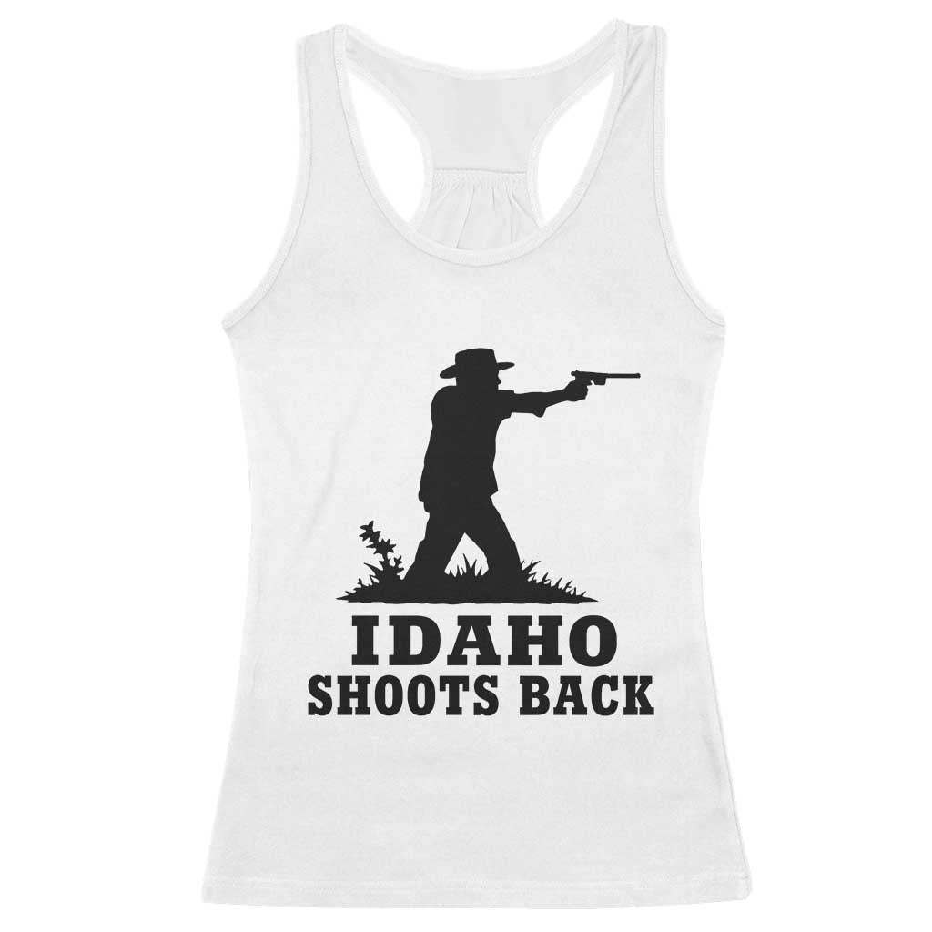 Idaho Shoots Back Minimalist Gunslinger Silhouette State Pride Graphic Racerback Tank Top