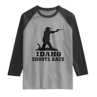 Idaho Shoots Back Minimalist Gunslinger Silhouette State Pride Graphic Raglan Shirt