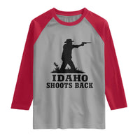Idaho Shoots Back Minimalist Gunslinger Silhouette State Pride Graphic Raglan Shirt