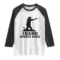 Idaho Shoots Back Minimalist Gunslinger Silhouette State Pride Graphic Raglan Shirt