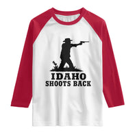 Idaho Shoots Back Minimalist Gunslinger Silhouette State Pride Graphic Raglan Shirt