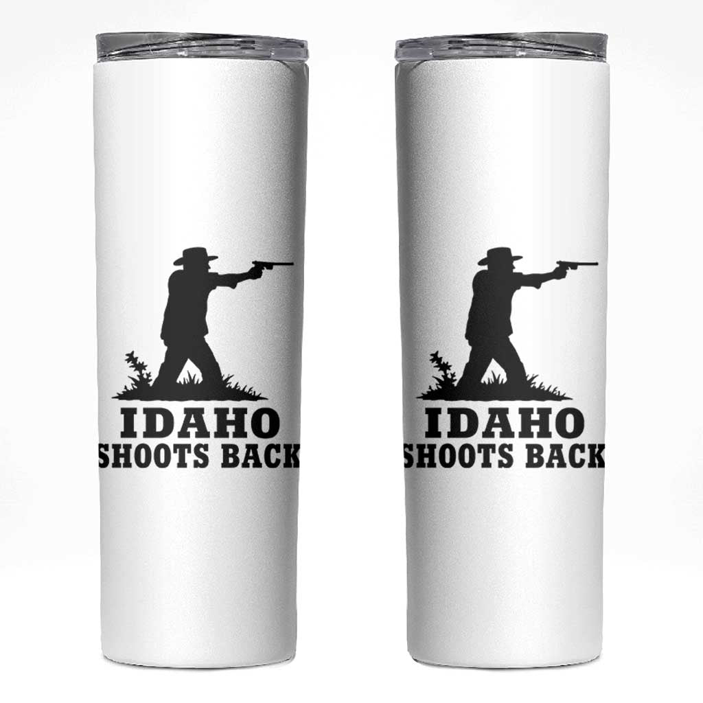 Idaho Shoots Back Minimalist Gunslinger Silhouette State Pride Graphic Skinny Tumbler