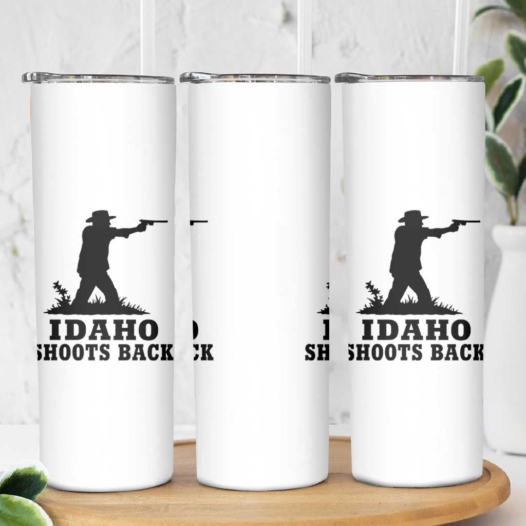 Idaho Shoots Back Minimalist Gunslinger Silhouette State Pride Graphic Skinny Tumbler