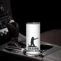 Idaho Shoots Back Minimalist Gunslinger Silhouette State Pride Graphic Skinny Tumbler