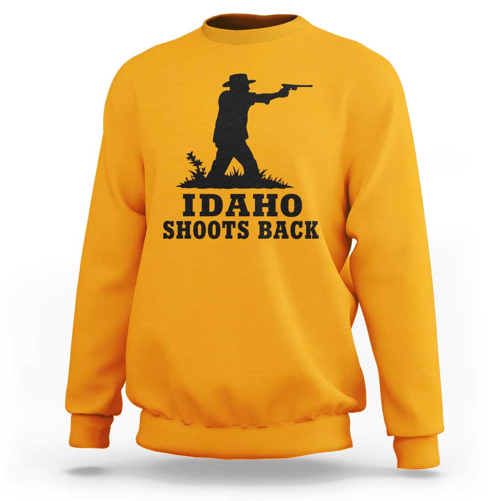 Idaho Shoots Back Minimalist Gunslinger Silhouette State Pride Graphic Sweatshirt