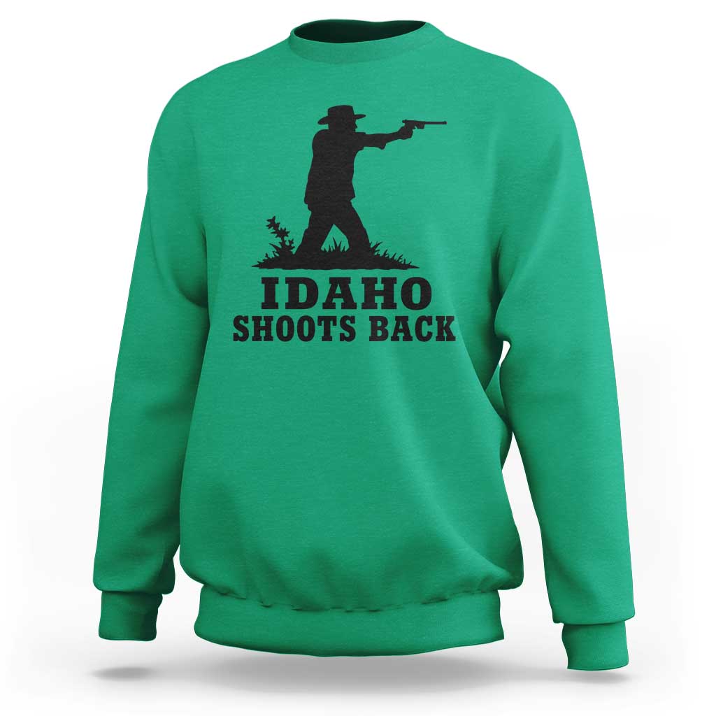 Idaho Shoots Back Minimalist Gunslinger Silhouette State Pride Graphic Sweatshirt
