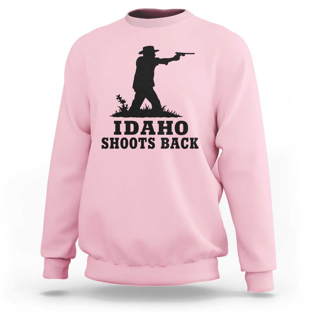 Idaho Shoots Back Minimalist Gunslinger Silhouette State Pride Graphic Sweatshirt