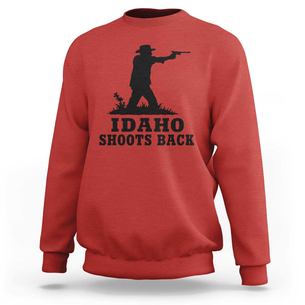 Idaho Shoots Back Minimalist Gunslinger Silhouette State Pride Graphic Sweatshirt