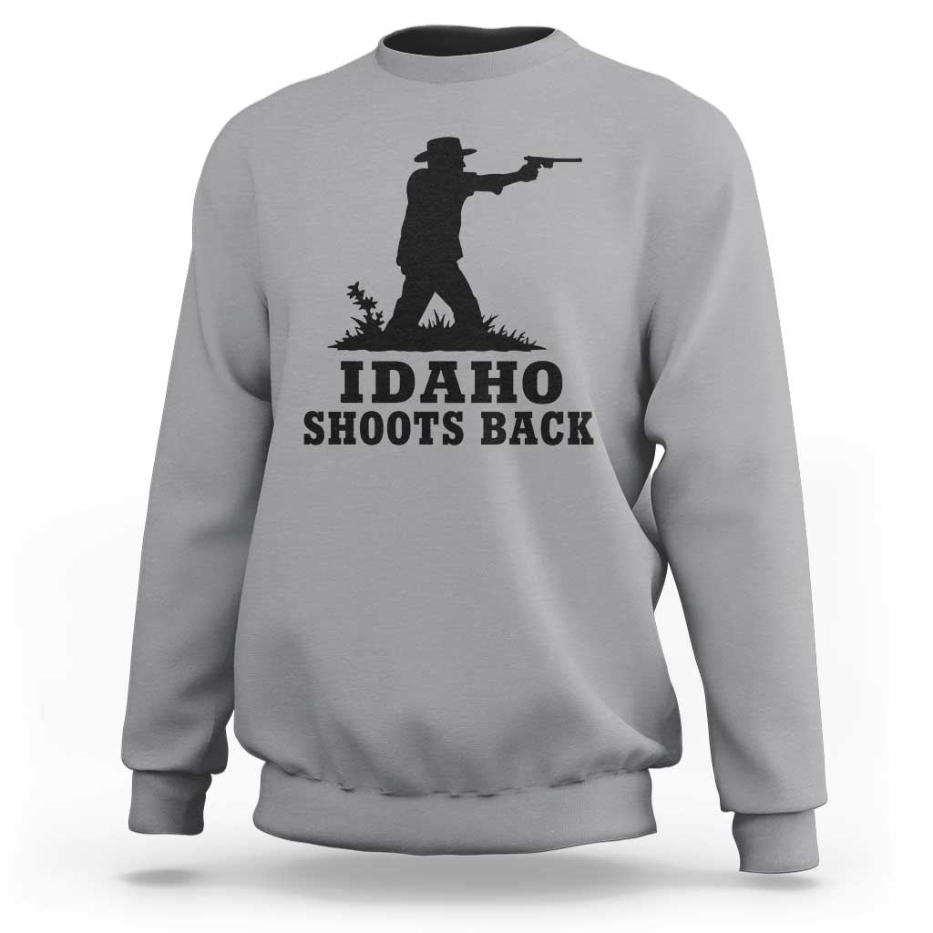 Idaho Shoots Back Minimalist Gunslinger Silhouette State Pride Graphic Sweatshirt