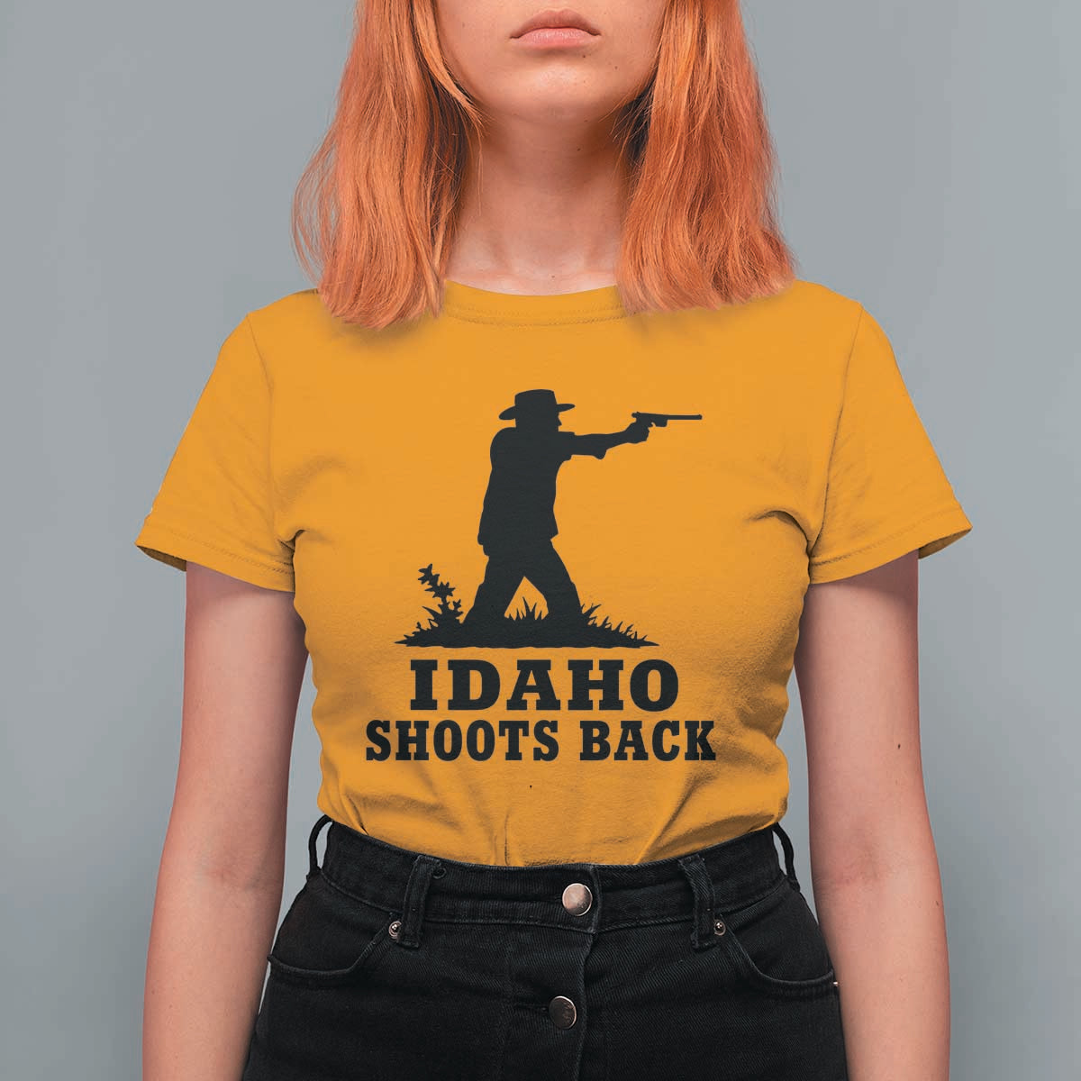 Idaho Shoots Back Minimalist Gunslinger Silhouette State Pride Graphic T Shirt For Women