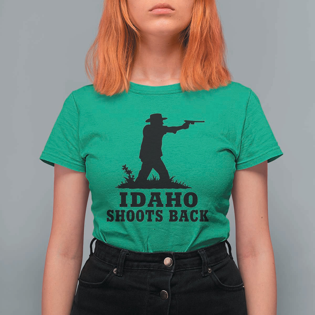 Idaho Shoots Back Minimalist Gunslinger Silhouette State Pride Graphic T Shirt For Women