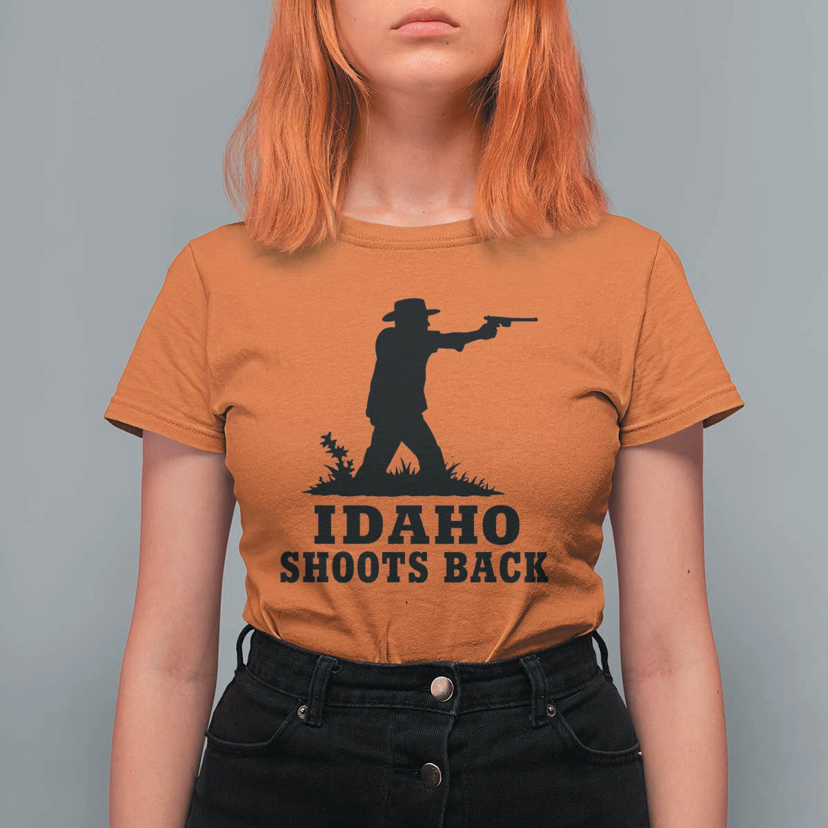 Idaho Shoots Back Minimalist Gunslinger Silhouette State Pride Graphic T Shirt For Women