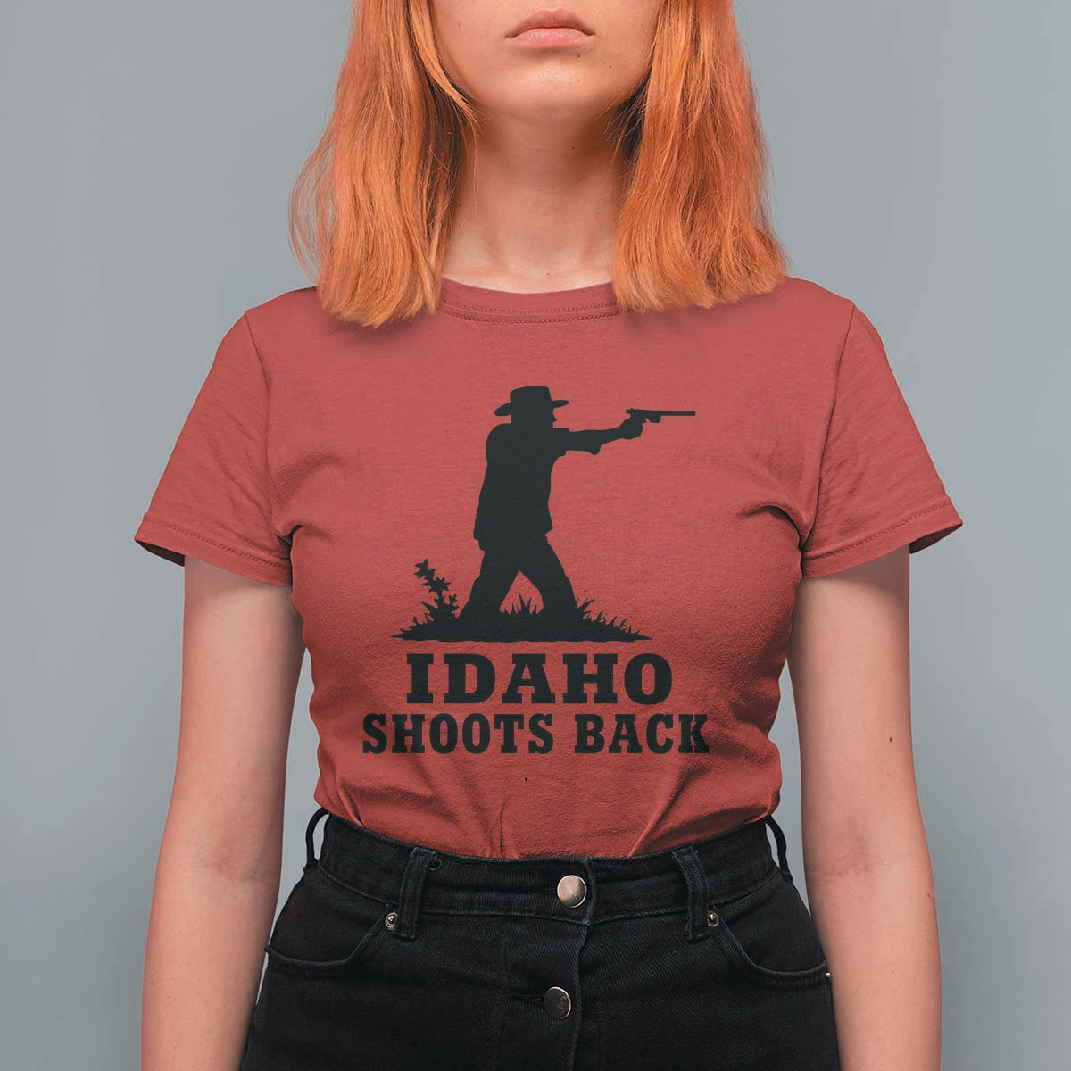 Idaho Shoots Back Minimalist Gunslinger Silhouette State Pride Graphic T Shirt For Women