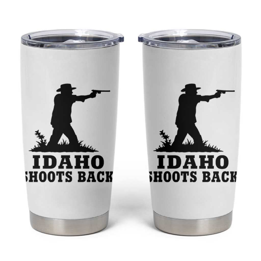 Idaho Shoots Back Minimalist Gunslinger Silhouette State Pride Graphic Tumbler Cup
