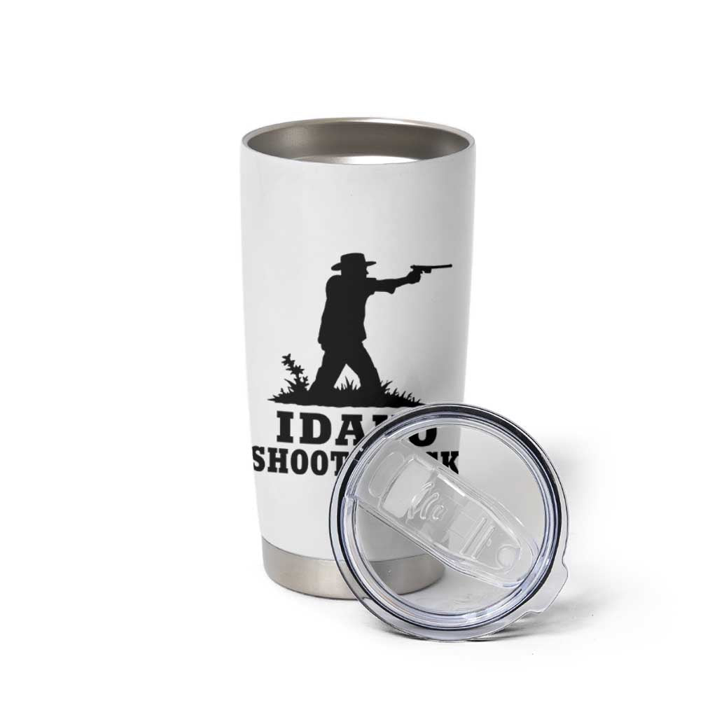 Idaho Shoots Back Minimalist Gunslinger Silhouette State Pride Graphic Tumbler Cup
