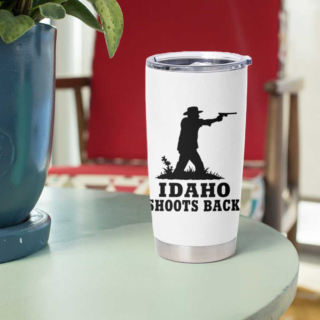 Idaho Shoots Back Minimalist Gunslinger Silhouette State Pride Graphic Tumbler Cup