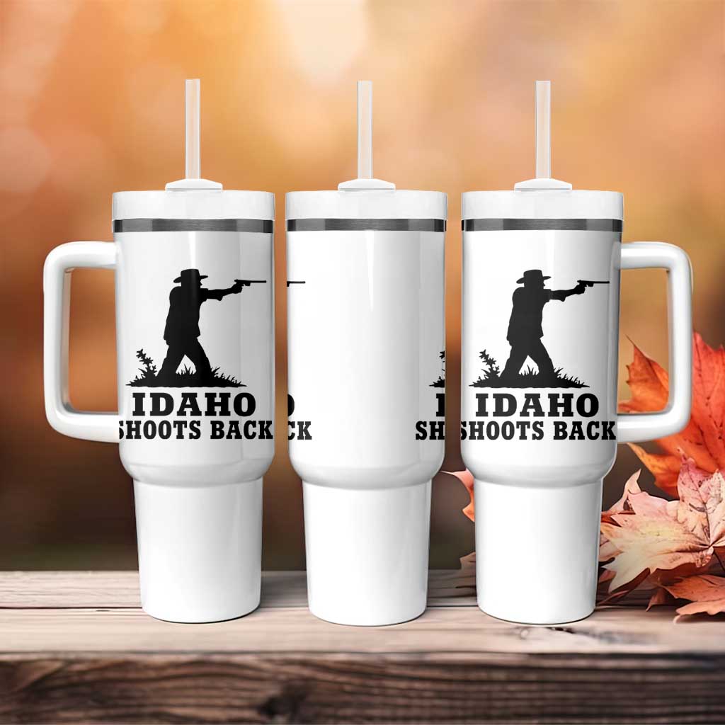 Idaho Shoots Back Minimalist Gunslinger Silhouette State Pride Graphic Tumbler With Handle