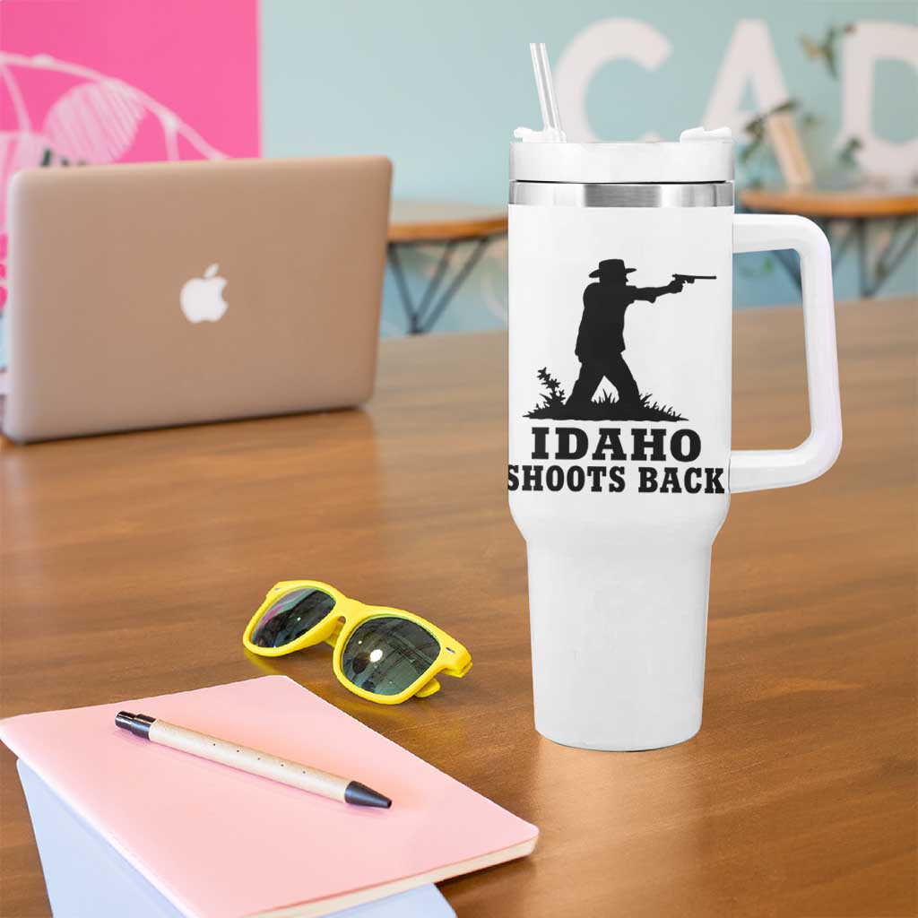 Idaho Shoots Back Minimalist Gunslinger Silhouette State Pride Graphic Tumbler With Handle