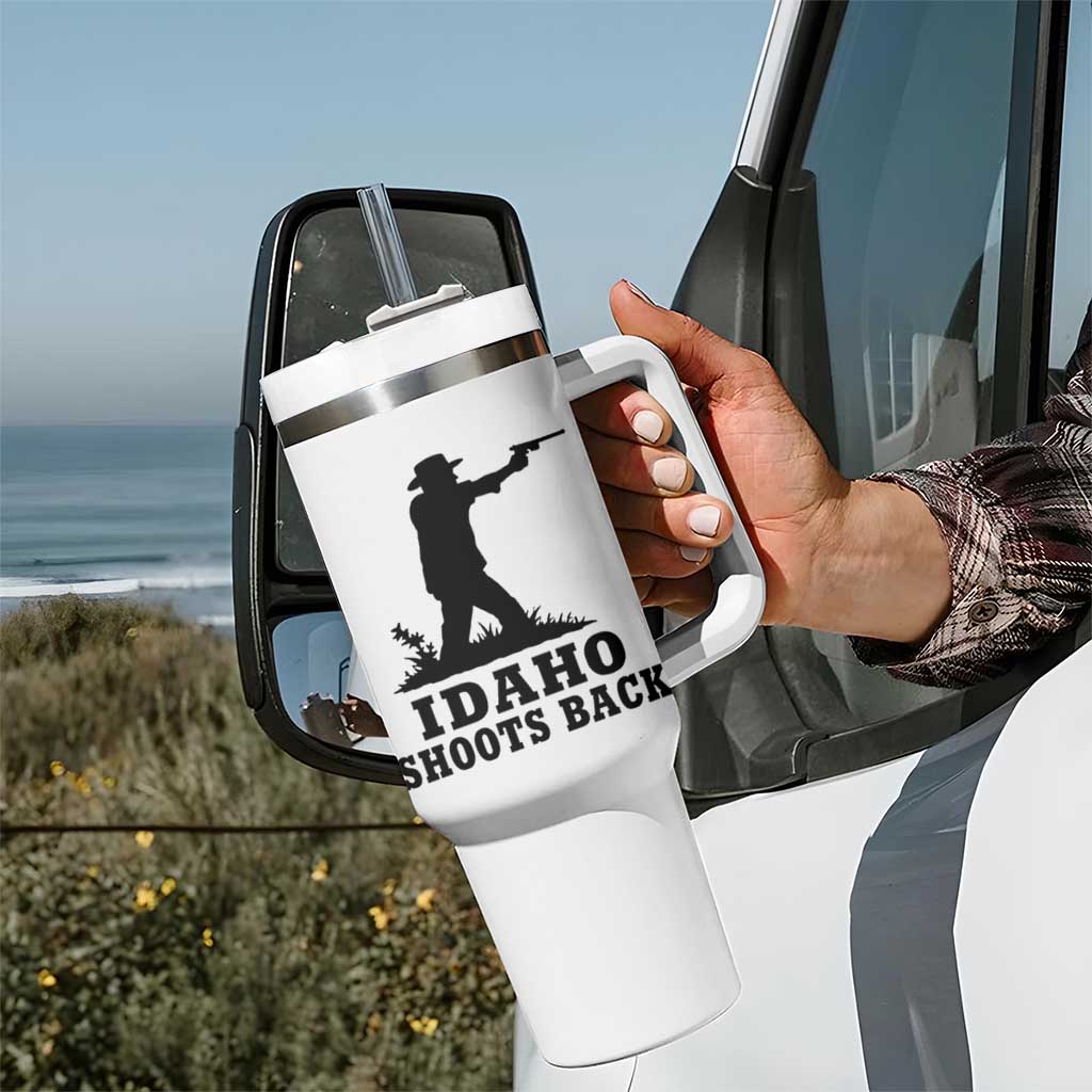 Idaho Shoots Back Minimalist Gunslinger Silhouette State Pride Graphic Tumbler With Handle
