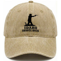 Idaho Shoots Back Minimalist Gunslinger Silhouette State Pride Graphic Washed Cotton Baseball Cap