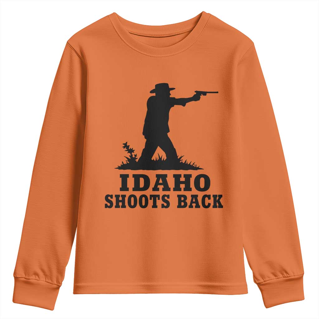 Idaho Shoots Back Minimalist Gunslinger Silhouette State Pride Graphic Youth Sweatshirt