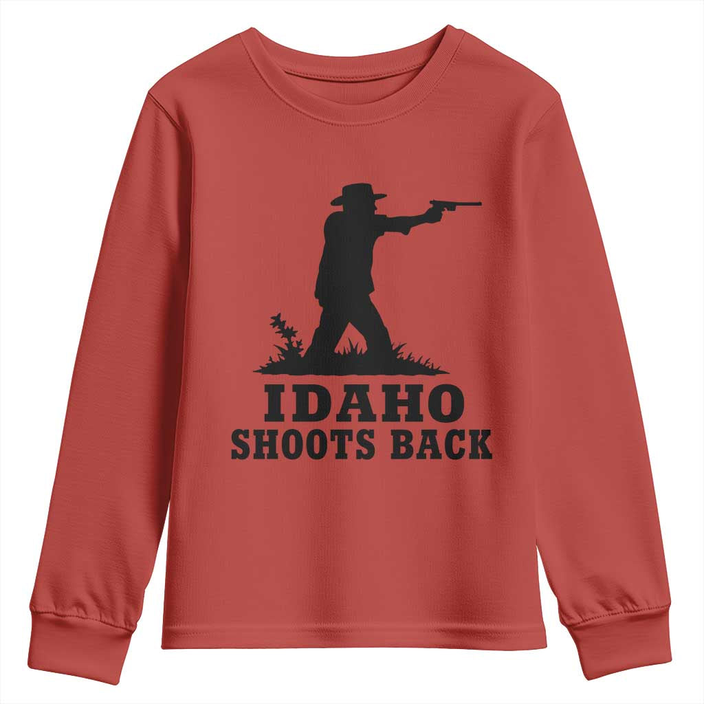 Idaho Shoots Back Minimalist Gunslinger Silhouette State Pride Graphic Youth Sweatshirt