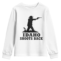 Idaho Shoots Back Minimalist Gunslinger Silhouette State Pride Graphic Youth Sweatshirt