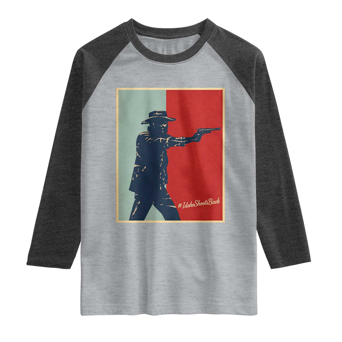 Idaho Shoots Back Vintage Pop Art Poster Style Graphic Raglan Shirt